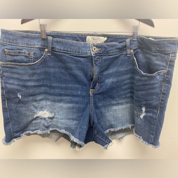 Torrid Dark Blue Distressed Jean Shorts - Picture 1 of 5